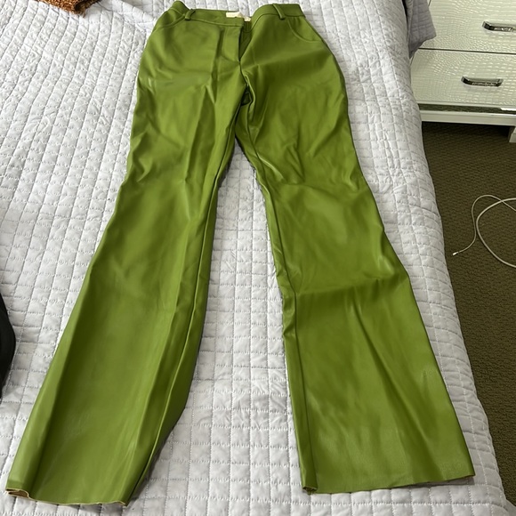 MESHKI green faux leather straight leg pant - Picture 2 of 3
